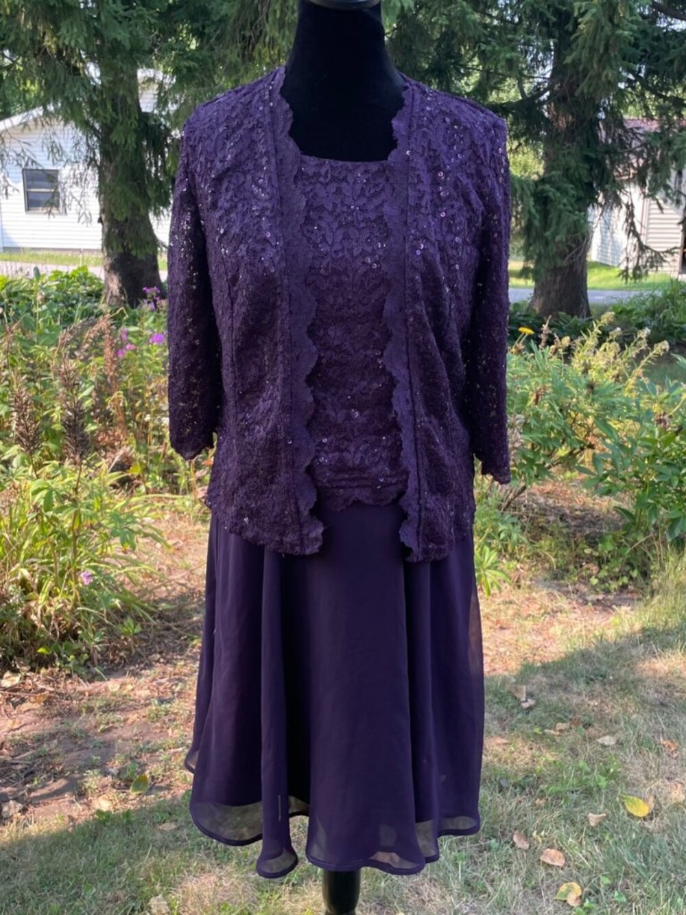 Vintage 90s 2pc Set Dress Cardigan Lace Seqin Drop Waist Flowy Fairy 10 Formal